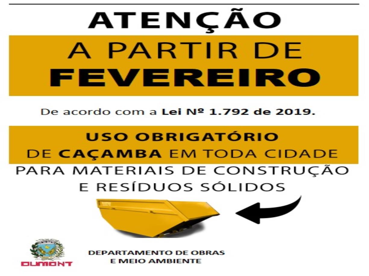 MUNICÍPIO ADOTARÁ O USO OBRIGATÓRIO DE CAÇAMBAS